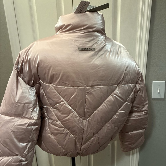 Hudson jeans ladies cropped chevron puffer jacket in rose size large - Picture 5 of 8